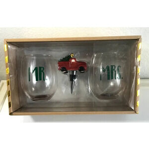 Melwood 2 Stemless Wine Glasses & Ceramic Bottle stopper Gift Set